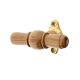 Historischer Fenstergriff aus Wildeiche mit Rosette in Messing poliert – Modell Westerberg B