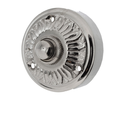 Gründerzeit Klingel Nickel hochglanz | Klingelplatte mit Klingelknopf| Antik Klingel N9266 Aufputz