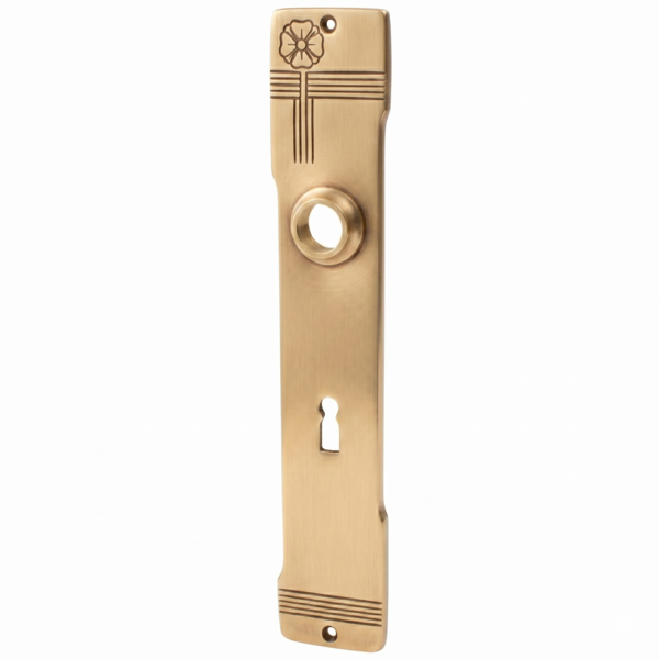 Jugendstil Langschild aus Messing - verziertes Muster - matt gold