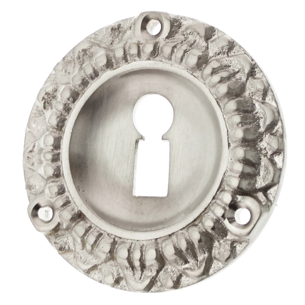 Gründerzeit Buntbartrosette aus Messing runde Form silber matt