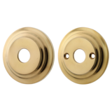 Türdrückerrosette aus Messing patiniert, matt gold, typische Form