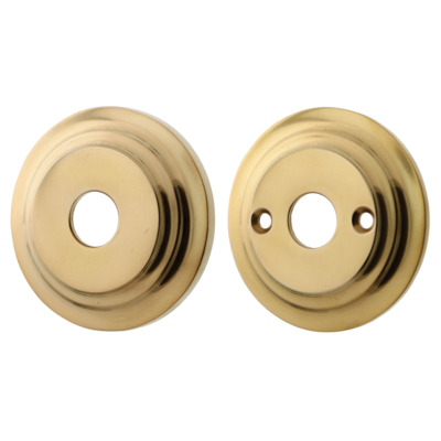 Türdrückerrosette aus Messing patiniert, matt gold, typische Form