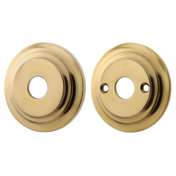 Türdrückerrosette aus Messing patiniert, matt gold, typische Form