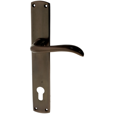 Wohnungstürbeschlag aus Messing dunkel patiniert braun ergonomische Form