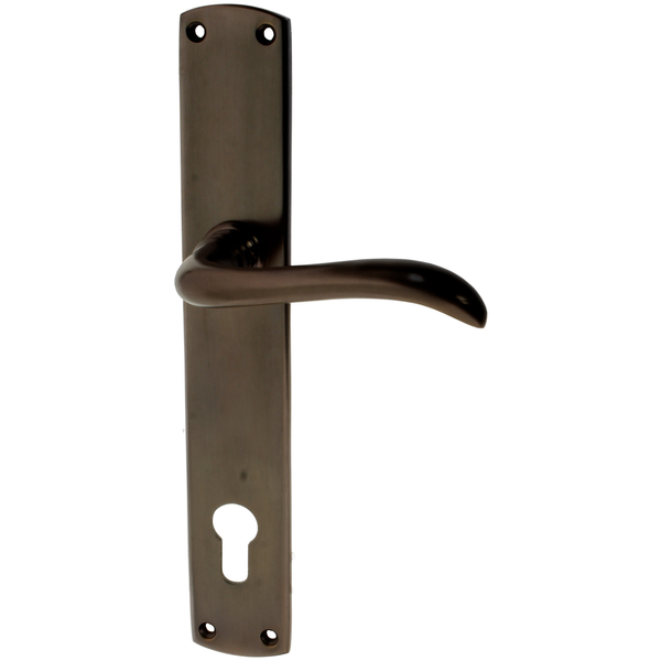 Wohnungstürbeschlag aus Messing dunkel patiniert braun ergonomische Form