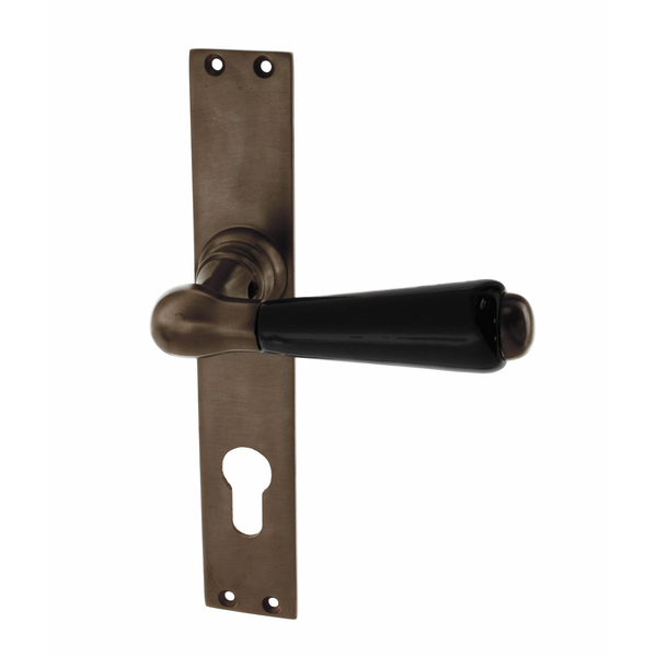 Wohnungstürbeschlag dunkel patiniert aus Messing braun zeitloses Design