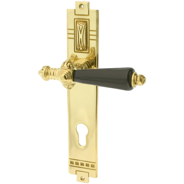 Wohnungstürgarnitur Nebel in Messing, poliert