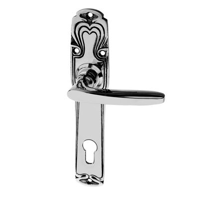 Jugendstil Wohnungstürbeschlag ausMessing ergonomische Form mittelgroß,mittelgroß,klein