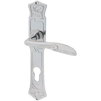 Wohnungstürbeschlag vernickelt, hochglanz poliert aus Messing silber organische Form