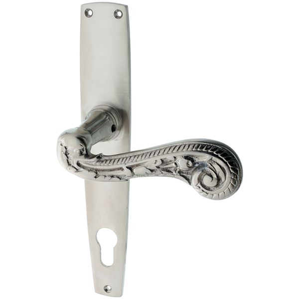 Türbeschlag silber aus Messing vernickelt, matt gebürstet klassische Form