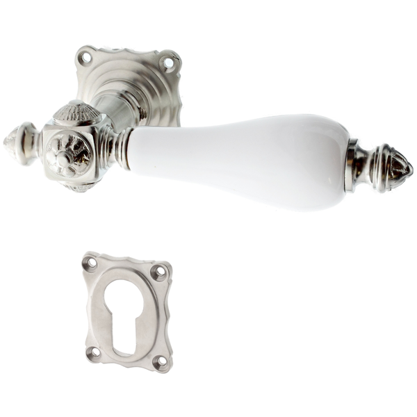 Türbeschlag aus Messing vernickelt, matt gebürstet, silber, verziertes Muster