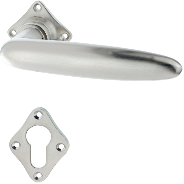Wohnungstürbeschlag Jugendstil vernickelt, matt gebürstet quadratische Form in silber matt