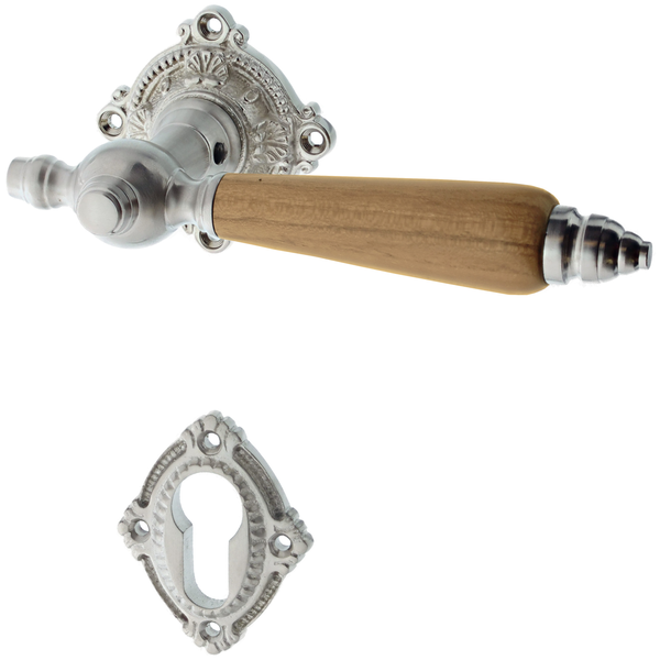 Wohnungstürbeschlag aus Messing vernickelt, matt gebürstet silber rautenförmiges Design