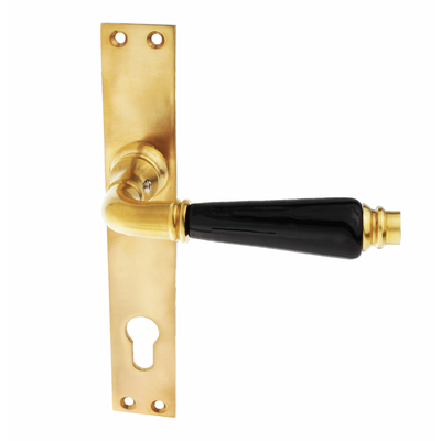 Jugendstil Wohnungstürbeschlag aus Messing rechteckige Form matt gold