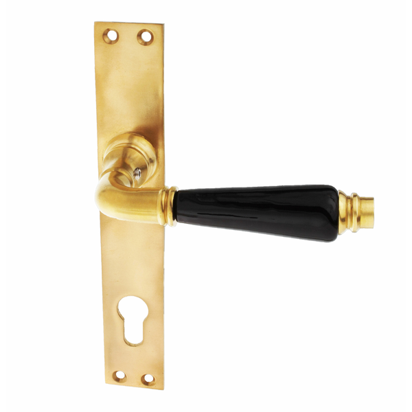 Jugendstil Wohnungstürbeschlag aus Messing rechteckige Form matt gold