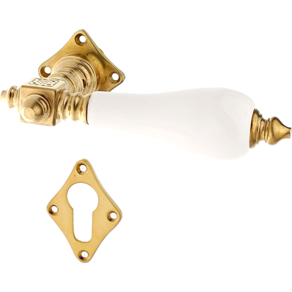 Messing Wohnungstürbeschlag patiniert in matt gold - Jugendstil