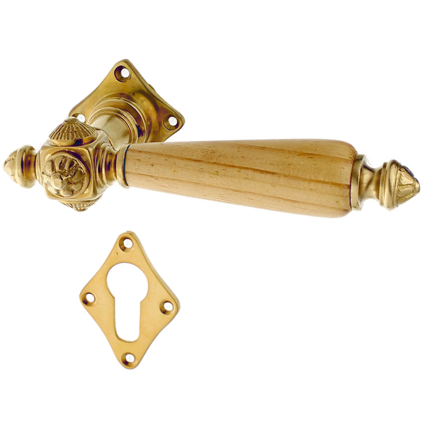 Wohnungstürbeschlag patiniert aus Messing matt gold rustikale Form