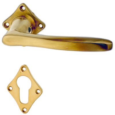 Messing Wohnungstürbeschlag patiniert in matt gold - Jugendstil