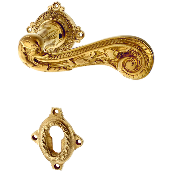 Jugendstil Wohnungstürbeschlag aus Messing - quadratische Form - matt gold