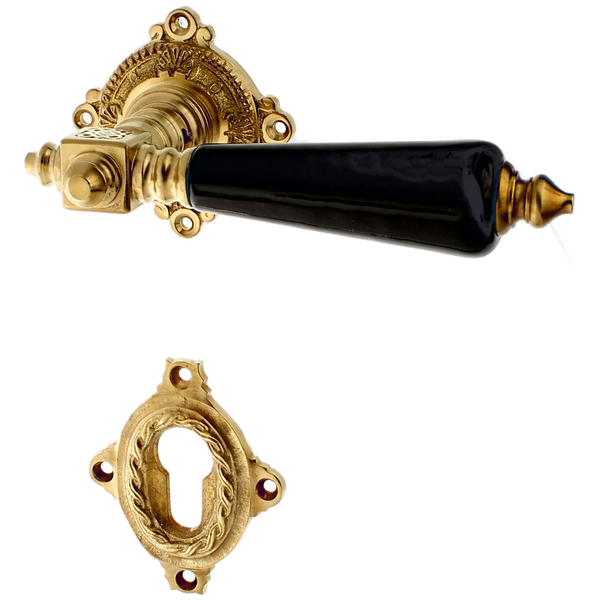 Gründerzeit Wohnungstürbeschlag aus Messing - elegantes Design - matt gold