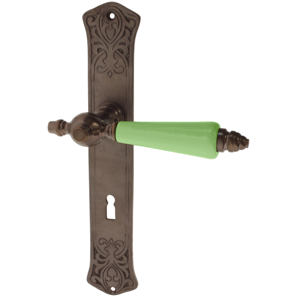 Zimmertürbeschlag Jugendstil dunkel patiniert | verziertes Muster in braun