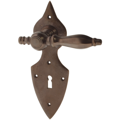 Zimmertürgarnitur Flacher Zinow in Messing, antik
