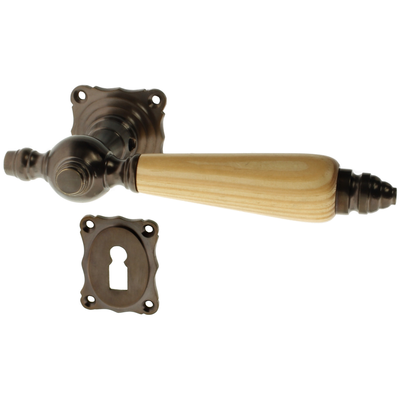 Zimmertürbeschlag Messing mit Horn, Keramik oder Holz Handhabe Zimmertürbeschlag aus Messing - typische Form - braun