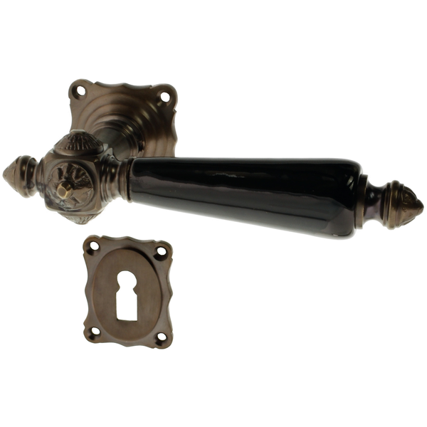 Jugendstil Zimmertürbeschlag aus Messing - ergonomische Form - braun