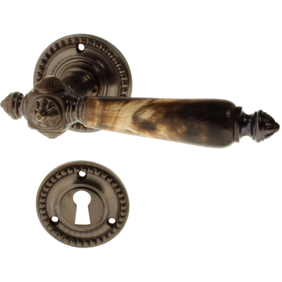 Dunkel patinierte Türgarnitur Messing Jugendstil Zimmertürbeschlag aus Messing - typische Form