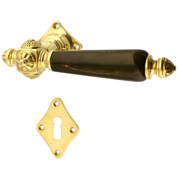 Zimmertürbeschlag poliert aus Messing gold rautenförmiges Design