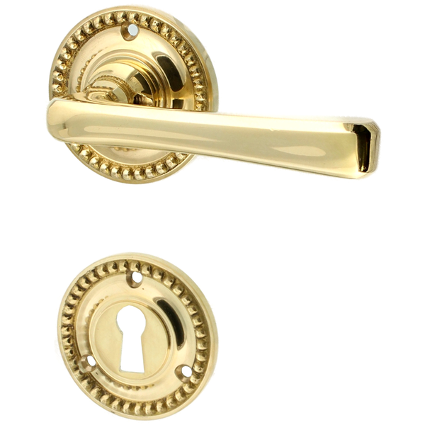 Zimmertürbeschlag aus Messing poliert gold verziertes Muster
