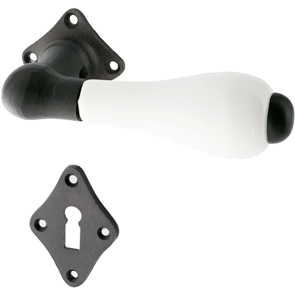 Zimmertürbeschlag aus Gusseisen schwarz authentisch quadratische Form