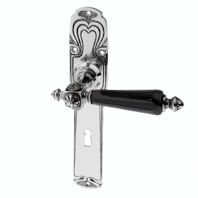 Zimmertürbeschlag aus Messing vernickelt, hochglanz poliert silber außergewöhnliche Form