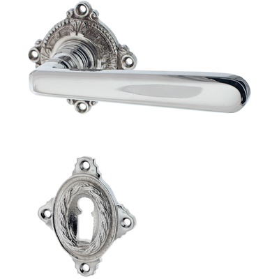 Zimmertürbeschlag Jugendstil vernickelt, hochglanz poliert quadratische Form mittelgroß,groß