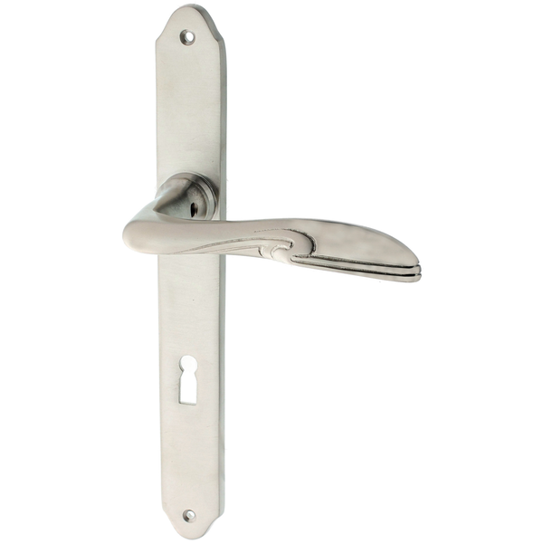 Zimmertürbeschlag aus Messing vernickelt, matt gebürstet silber elegantes Design