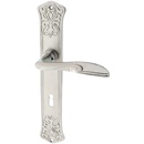 Messing Zimmertürbeschlag vernickelt, matt gebürstet in silber - Jugendstil