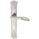 Messing Zimmertürbeschlag vernickelt, matt gebürstet in silber - Jugendstil