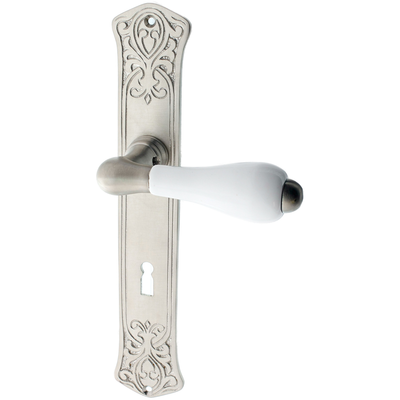 Messing Zimmertürbeschlag vernickelt, matt gebürstet in silber - Jugendstil