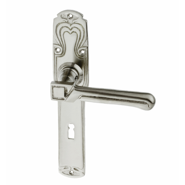 Zimmertürbeschlag Jugendstil vernickelt, matt gebürstet klassische Form mittelgroß,klein,klein