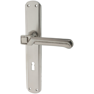 Türbeschlag aus Messing vernickelt, matt gebürstet, silber matt, elegantes Design..