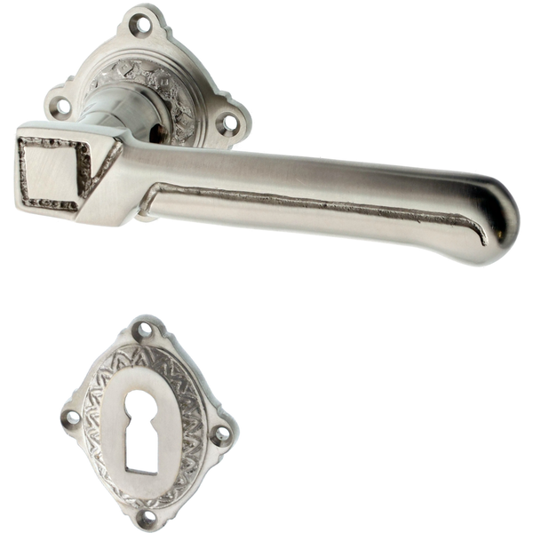 Messing Türbeschlag vernickelt, matt gebürstet rautenförmiges Design silber matt