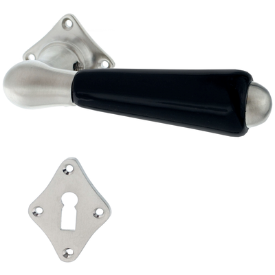 Zimmertürbeschlag vernickelt, matt gebürstet aus Messing silber matt rautenförmiges Design