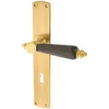 Zimmertürbeschlag aus Messing patiniert matt gold schlanke Form