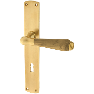 Türbeschlag aus Messing patiniert, matt gold, schlanke Form..
