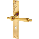 Zimmertürbeschlag patiniert aus Messing matt gold ergonomische Form