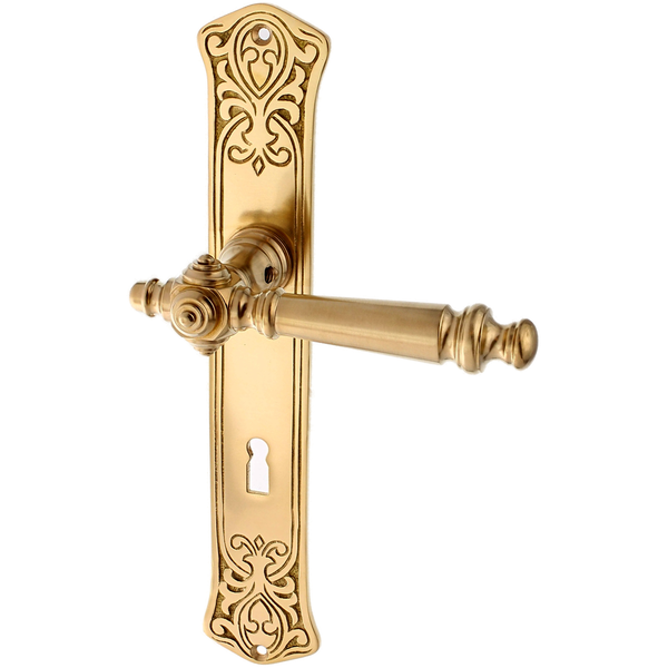 Zimmertürbeschlag aus Messing - Alpenländisch - markante Form | matt gold