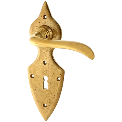 Zimmertürbeschlag aus Messing patiniert matt gold typische Form