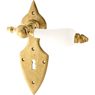 Türbeschlag aus Messing patiniert, matt gold, geschwungene Form..