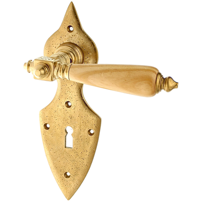 Zimmertürbeschlag aus Messing patiniert matt gold verziertes Muster