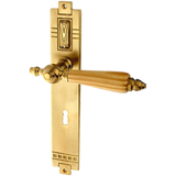 Zimmertürbeschlag aus Messing Jugendstil markante Form matt gold